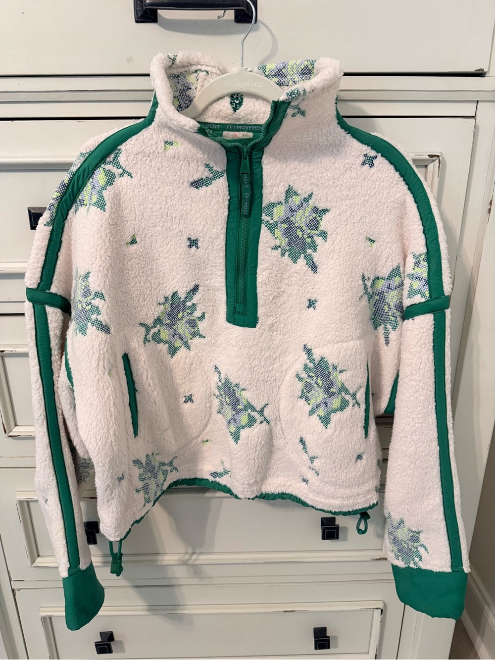 NWOT Free People Movement Mountain High Embroidered Half Zip Fleece